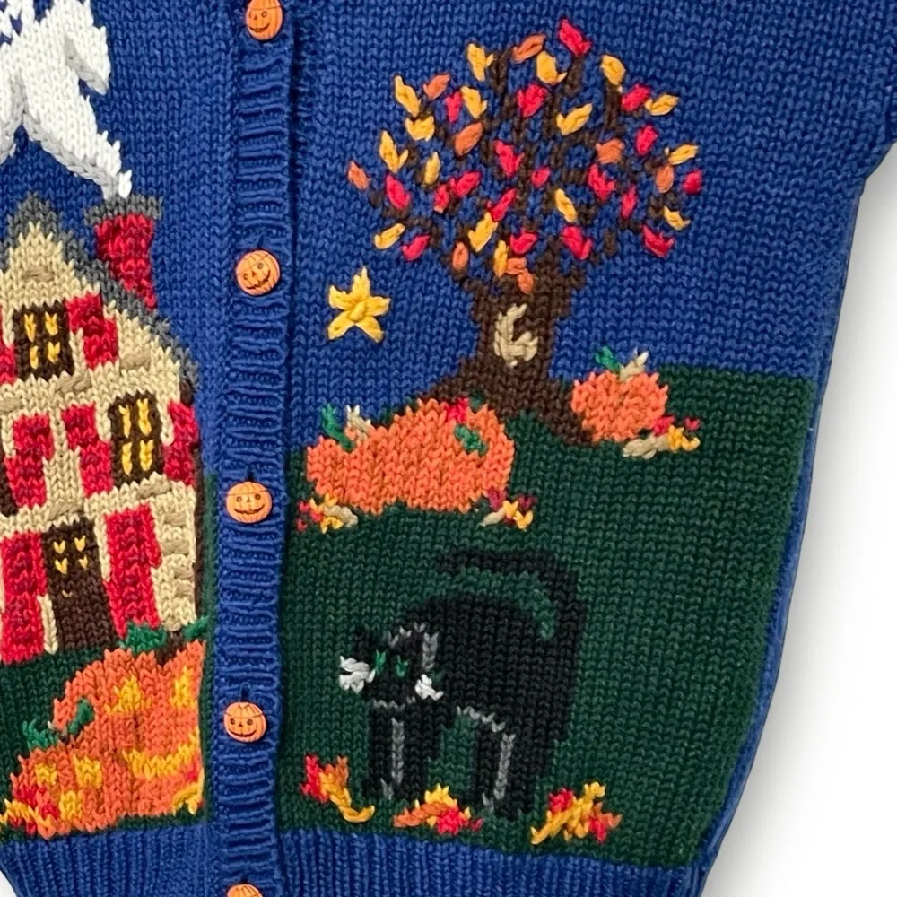 Vintage 90s Kids Hand Embroidered Chunky Halloween Cardigan Sweater Size 10/12 - Picture 9 of 15